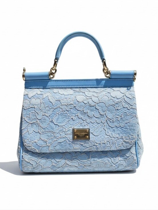 Dolce & Gabbana Handbags - Authentic Dolce & Gabbana Miss Sicily Blue Lace Shoulder Bag – Made in Italy